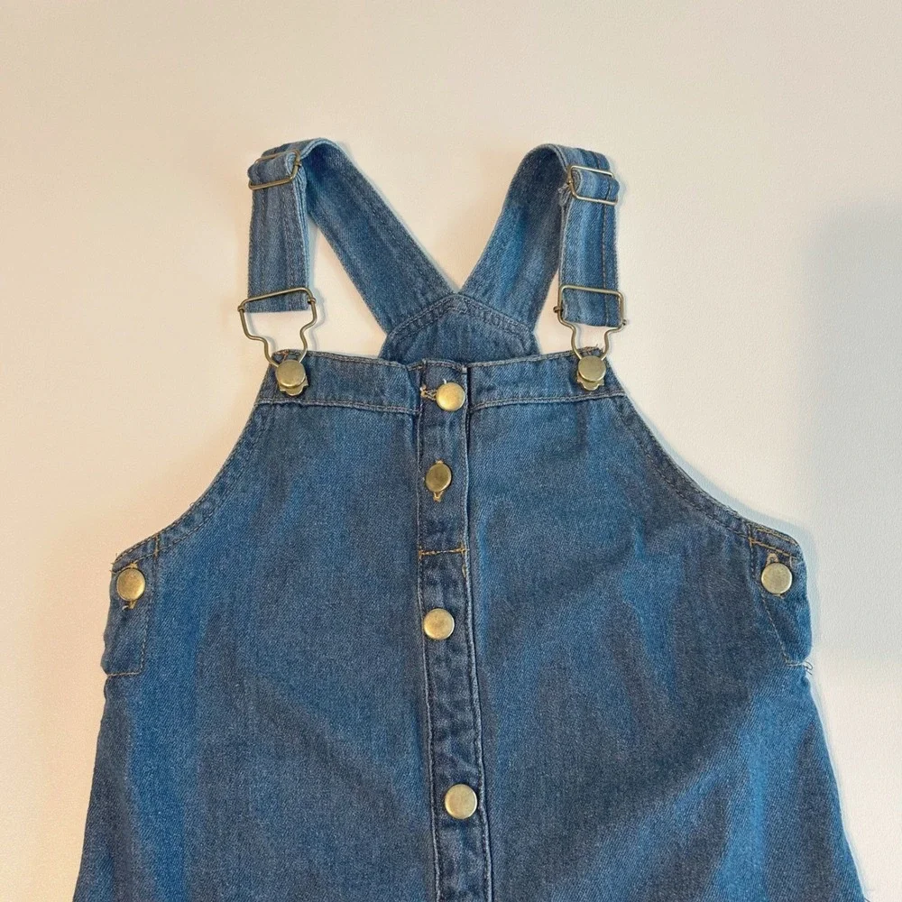 Little Lass Denim Jumper Dress Kids 6X‎ Blue Embroidered Pockets Boho